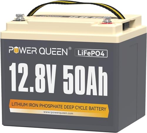 Power Queen 12.8V 50Ah LiFePO4 Lithium Batterie, 640Wh, 4000-15000 Zyklen, 10 Jahre Lebensdauer, Ersatz für Blei-Säure, Ideal für Solar, Wohnmobil, Camping