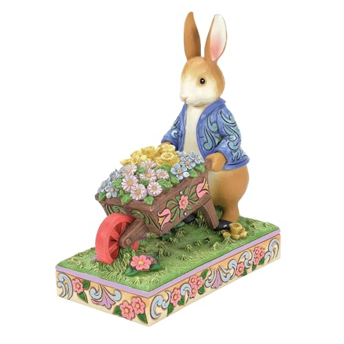 Enesco Beatrix Potter by Jim Shore Peter Rabbit with Wheelbarrow of Flowers Figurine, 6.3 Inch, Multicolor
