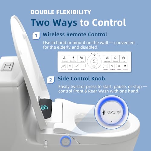 Image of Electric Bidet Toilet Seat Round, Heated Bidet Seat with Instant Warm Water, Warm Air Dryer, Self-Cleaning Stainless Steel Nozzle, Heated Seat, Night Light, Remote Control, Soft Close
