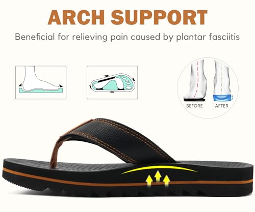 Image of COFACE Flip Flops for Men with Arch Support Mens Sport Beach Thong-Sandals Outdoor 2025 Summer Leather Sandal for Man Size7-15