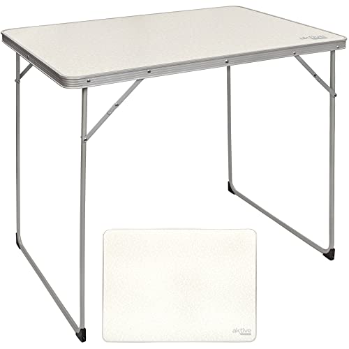 Aktive 52867 - Mesa plegable camping, playa, portátil color blanco, aluminio, resistente, 80x60x70 cm