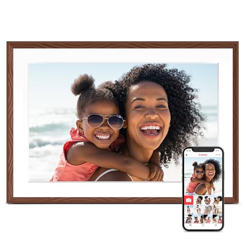 Digital Picture Frame, 10.1'' Frameo Digital Frame Wifi, 1280*800 HD Touch Screen, 32GB Memory, Wall Mountable Digital Photo Frame, Auto-Rotate, Share Instantly, Wedding, Birthday Gifts for Mom, Brown