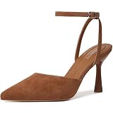 Susanny Taupe Heels for Women Closed Toe Heeled Suede Pointed Ankle Strap Dress Stiletto High Brown Heels Sexy Pumps Wedding Bride Guest Party Evening Prom Formal Comfortable Dressy Shoes 7.5