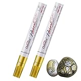 Overseas Permanent Paint Pens Gold Markers - 2 Pack Metallic Oil Based Paint Markers, Medium Tip, Quick Drying and Waterproof Marker Pen for Metal, Rock Painting, Wood, Plastic, Canvas, Mugs