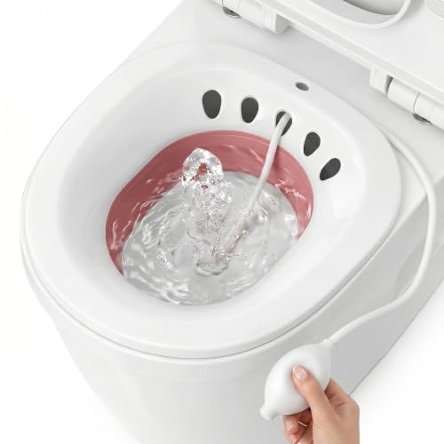 Joey&Viggy Sitz Bath for Toilet | Hemorrhoids Treatment & Postpartum Essentials | Portable Bath for Elderly Essentials Yoni Steam Haemorrhoids & Piles Treatment (Pink & White)
