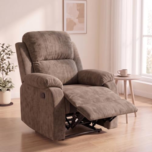 Image of Manual Single Lounge Recliner Chair with Adjustable Backrest, Khaki