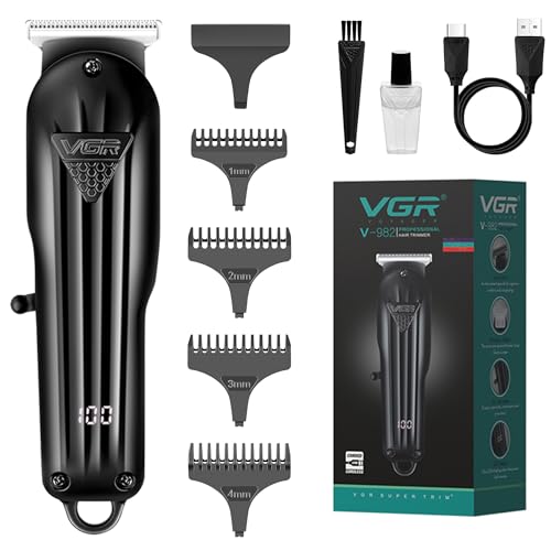 VGR Electric Beard Hair Trimmer Men Rechargeable - USB-C - Cordless Clippers 120 Min Battery - Stainless Steel Blades - Male Face Grooming Kit for Moustache, Neck, Stubble, Sideburns, Bald Head