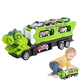 Dinosaur Transport Truck   Transporteur de Véhicule de Jeu Pliable, 6 Voitures Miniatures et Figurines de Dinosaures, Transport Cargo avec Rampe Coulissante | Apprentissage Jouet