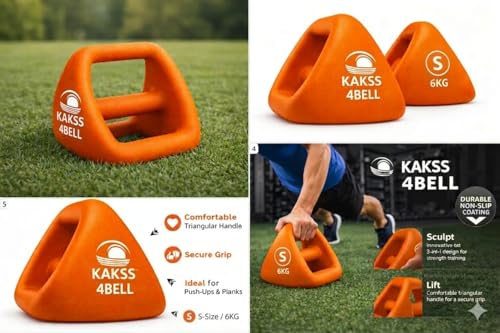 Image of Kakss 4BELL Multipurpose Gym Equipment 4-in-1 Dumbbell, Kettlebell, Push-Up Bar & Med Ball, Compact Home Workout Tool for Men & Women,(ONE PIECE) (6kg Orange)
