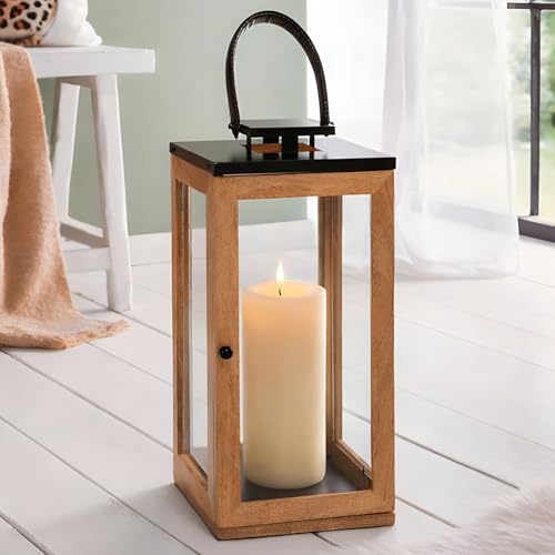 Dekoleidenschaft Laterne „Modern Chic aus Mango Holz, Kerzenständer 20x20x50 cm groß, Windlicht...