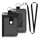 CCUMI Minimalist RFID Blocking Small Wallet with ID Window,WaterResistant Zip Id Case Wallet with Lanyard Keychain for Cards,Cash,Travel,Women,Men (DarkGrey/Black)
