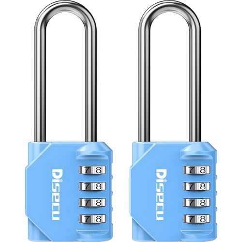 Image of 2 Pack disecu 2.6 Inch Long Shackle Combination Lock, 4 Digit Outdoor Waterproof Padlock for School Locker, Gym Locker, Storage Unit, Gate, Fence, Toolbox, Cabinet (Azury)