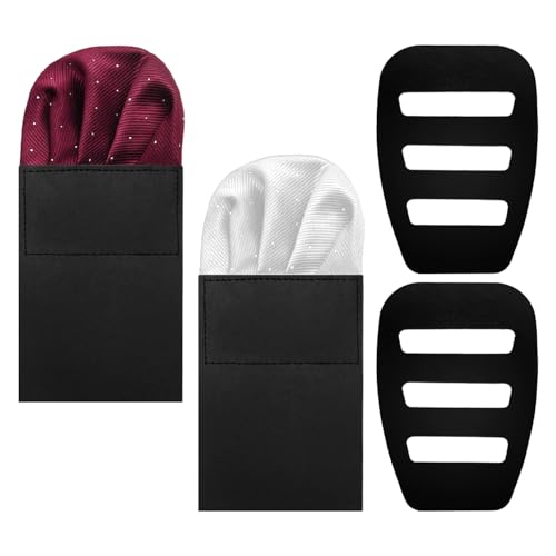 2 Pieces Of Pocket Squares, 2 Pieces Of Pocket Square Holders, Men'S Suit Handkerchiefs, Solid Color Pocket Squares, Suit Accessories