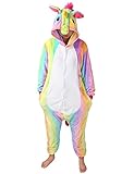 JYSPORT Einhorn Pyjamas Cosplay Kostüm Unisex Tier-Schlafanzug Jumpsuit mit Karneval (L, Rainbow)
