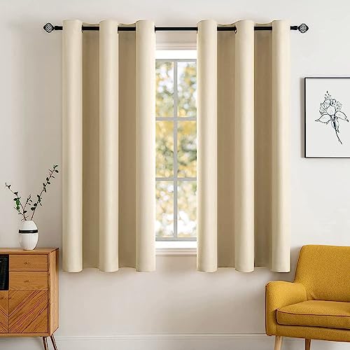 MIULEE 63" Long Room Darkening Curtains Thermal Insulated Drapes Solid Window Treatment Set Grommet Top Light Blocking Blackout Curtain for Living Room/Bedroom 2 Panels Cream Beige