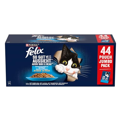 Felix Comida para Gatos húmeda en gelatina, Variedad de sabores del Agua, 44 Unidades (44 x 85 g)