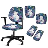 Cugasmaru Cat Arm Rest Covers for Office Chair Cover 4-Pc Set Desk Chair Cover Stretchy Office Chair Seat Covers for Home and Gaming Chairs Reusable Easy to Clean