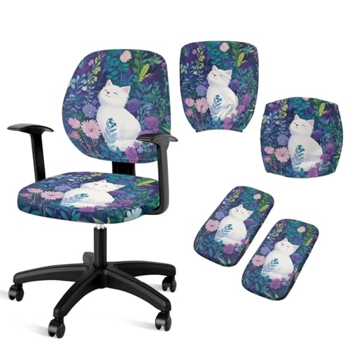 Cugasmaru Cat Arm Rest Covers for Office Chair Cover 4-Pc Set Desk Chair Cover Stretchy Office Chair Seat Covers for Home and Gaming Chairs Reusable Easy to Clean