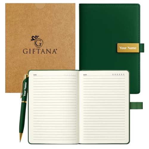 Image of Giftana Personalized Notebook Diary with Pen Gift Set for Men and Women, 2 in 1 Customized Office Diaries A5 Size Notebook, Diwali Gifts, Personalised New Year Corporate Gifts for Employees (Green)