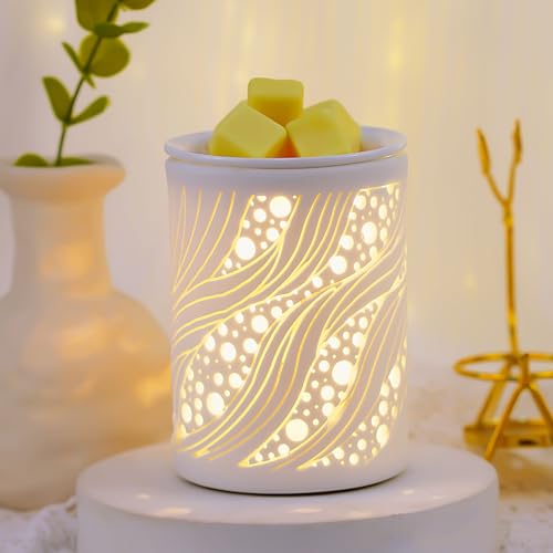 Wax Melt Burner Oil Burner Ceramic Electric Melt Warmer Candle Wax Warmer Lamp Melter Fragrance for Home Office Bedroom Aromatherapy Gift& Décor Classic Hollow-out Bulb Circular Hole