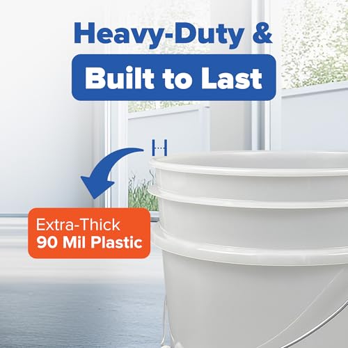 5 Gallon Bucket Only, Made in USA, Food Grade, Durable 90 Mil All Purpose Pail, Contains No BPA Plastic, Premium HPDE, Lids Not Included (Translucent, 3)