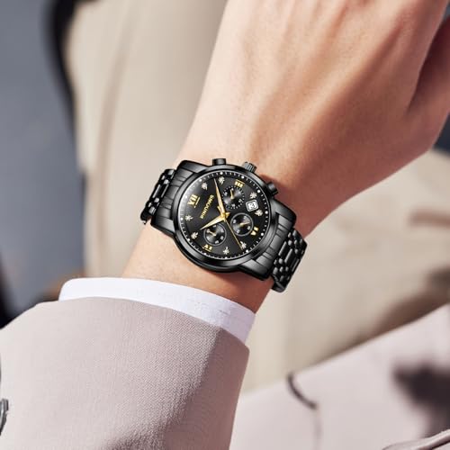 Image of PINDOWS Watch for Men Big Dial Analog Digital Black Silicone Sport Multifunction Luminous LED Dial Waterproof Watches Fashion Wristwatches