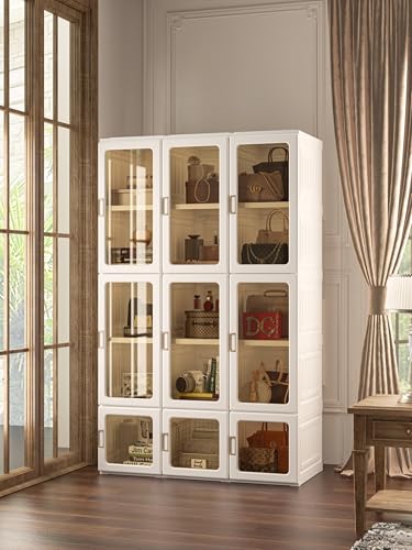 Image of ANTBOX Portable Wardrobe Closet Storage Organizer for Clothes,Transparent Door Panels,Suitable for Living Room, Bedroom,Plastic Wardrobe with Magnetic Door and Easy Assembly 15 Cubes