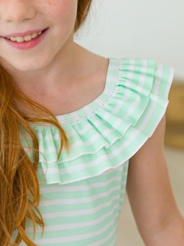 Image of RuffleButts Girls UPF50+ Sun Protection One Shoulder Ruffle Tankini Two Piece Swimsuit