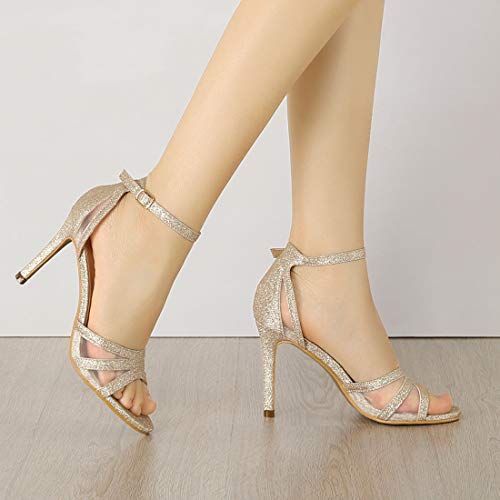 Allegra K Allegra K Women's Glitter Ankle Strap Gold Stiletto Heels Sandals 6 m US