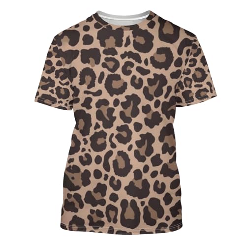 Unisex Leoprad Printed Shirt Casual Short Sleeve T-Shirts Summer Graphics Tops Tees Leopardbrown L White