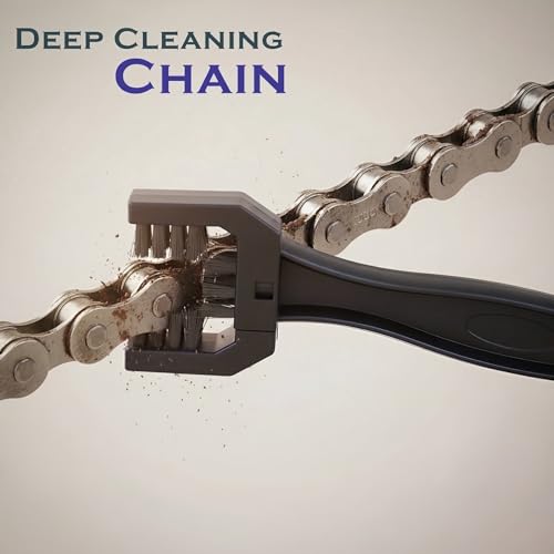 Image of 1 Piece Bike Chain Cleaner Brush | Soft & Long Bristles | Multi-Purpose Chain Cleaning Tool for Quick Cleaning of Motorcycles & Cycles | Durable, Reusable 3-Sided Chain Brush for All Bikes