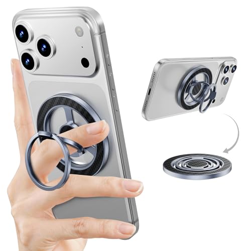 HelloDeere Magnetic Phone Grip Stand for MagSafe, Firm Magnetic Hold, Dual Ring 360° Rotatable Foldable Kickstand, Premium Aramid Fiber Phone Ring Holder for iPhone & Android, Hands-Free Desk Viewing