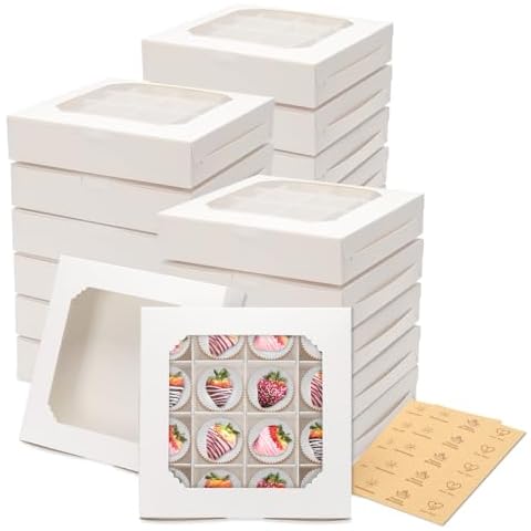 BURLIHOME 7.9x7.9x1.8 Inch Cookie Boxes with Window, 20Pcs White Pie Boxes, Bakery Boxes for Birthday, Holiday, Baby Shower, Wedding Cover