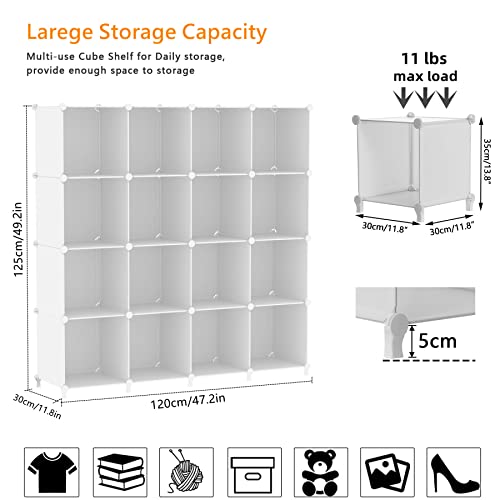 Awtatos Cube Storage Organizer, 16 Cube Closet Organizer, Stackable Storage Cube Shelves, Diy Portable Closet Clothes Organizer Shelving For Bedroom, Closet, Wardrobe, Bathroom, White #TOP2