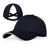 Criss Cross High Ponytail Baseball Cap for Women Lightweight Mesh Running Hat with Reflective Trim, Adjustable Fit for Sports Navy Blue