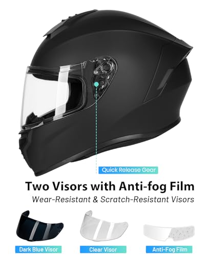 Image of Favoto Full Face Motorcycle Helmet - Dual Visor, Anti-Fog Film Included, DOT Approved Adult Dirt Bike Helmet for Men Women