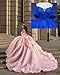 Uiykhr Glitter Beaded Off Shoulder Quinceanera Dresses Pink Tulle Long Ball Gown with Train Petite Princess Puffy Sweet 16 Dresses with Bow Size 0