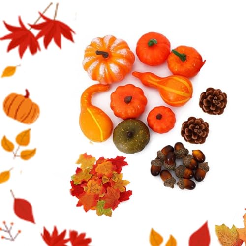 Armastuse Calabazas Artificiales, Juego de decoración de Agradecimiento, Calabaza Recogida, bellotas pequeñas, piñas para la decoración de la Fiesta doméstica en otoño y Halloween, 70 Piezas en Total