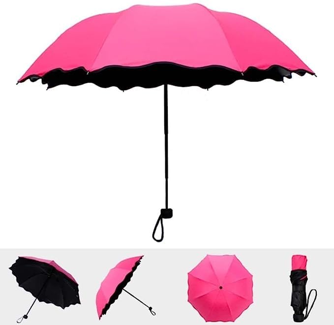 Image of Magic 3 Fold Compact Waterproof Umbrella with UV Protection Black Coating for Women & Girls | Floral Print Travel Umbrella for Rain & Sun | Lightweight Portable Folding Umbrella