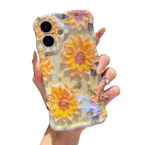 Coque iPhone 16 cadre ondulé effet laser brillant peinture à l'huile chic