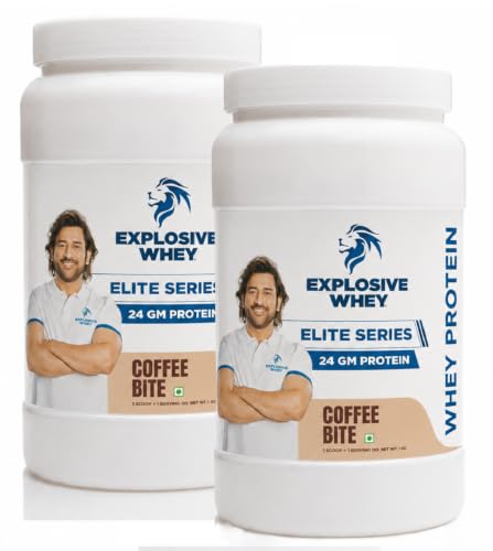 Image of Explosive Whey Elite Series Whey Protein - Trusted by M.S. Dhoni | 24g Protein per Scoop | Premium Concentrate Sport Supplement for Enhanced Muscle Growth and Recovery | Coffee Bite - 2kg (60 Servings), Trustified Certified