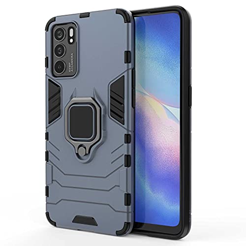 WEIOU Funda para OPPO Reno 6 5G (Reno6 5G), Anti-Rasguño Carcasa TPU Silicona y PC Shock- Absorción Bumper Caso, Protectora Case Cover con 360° Anillo Kickstand, Azul