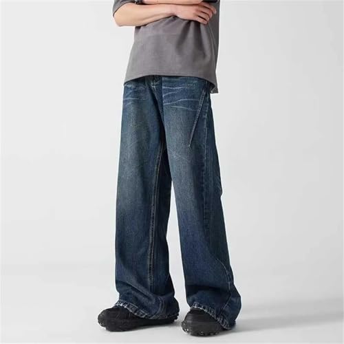 Men's Vintage Distressed Wide Leg Jeans Casual High Waist Pleated Baggy Jeans with Pockets2