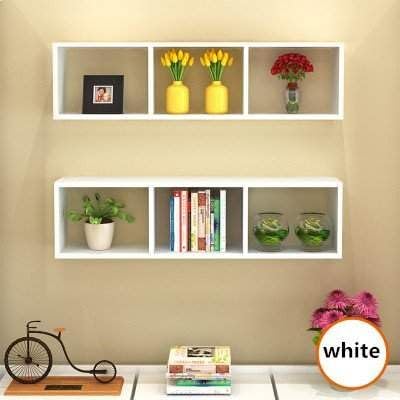 Image of Wall Mount Floating Shelves for Books Shelf, Antiques, Organizer, Storage - DIY - MDF (Grid-White)