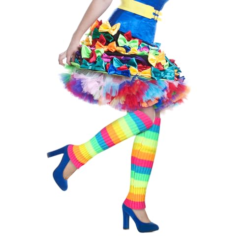 Image of Benefeet Striped Leg Warmers for Women & Girls - Ribbed Knit Soft Colorful Long Warmers for 80s 90s Dance Party