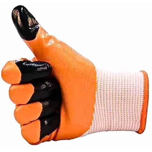 Image of 5Pair Nylon Knitted Latex Rubber Coated Safety Hand Protection Working Gloves For Anti Cut Heat & Fire Resistant Industrial Gloves For Men Women (PACK OF 10Gloves) (Orangenylon5pari)