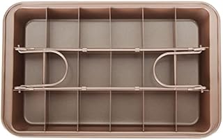 LOLYSIC Brownie Tin, Non Stick Brownie Tray Brownie Tin with Dividers, Carbon Steel Brownie Tins for Baking, Rectangular 18 Cavity Brownie Pan, Gold, 31 x 20 x 4.1 cm