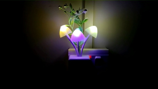 Image of AUSAYE 4Pack Sensor LED Plug in Night Light for Adults Kids , Color Changing Cute Mushroom Flower Wall Lamp for Bedroom,Bathroom,Stairs,Kitchen,Corridor
