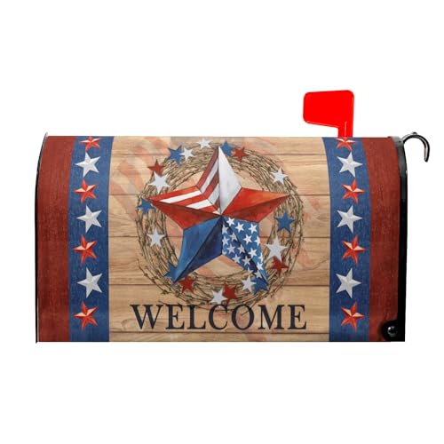 Image of America Forever 4th of July Mailbox Cover Patriotic Star Mailbox Wrap Magnetic Standard Size 18X21 Inch USA Americana Barnstar Memorial Day Decorative Post Letter Box Cover for Outside