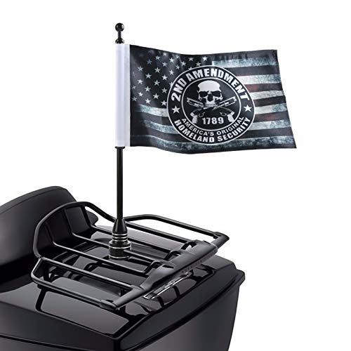 Gdcreestar Antique Skull American Flag with Black Motorcycle Flagpole Mount For Harley Davidson Honda Goldwing CB VTX CBR Yamaha - Fits 1/2" Round Luggage Rack